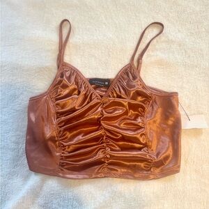 Brown Ruched Crop Camisole